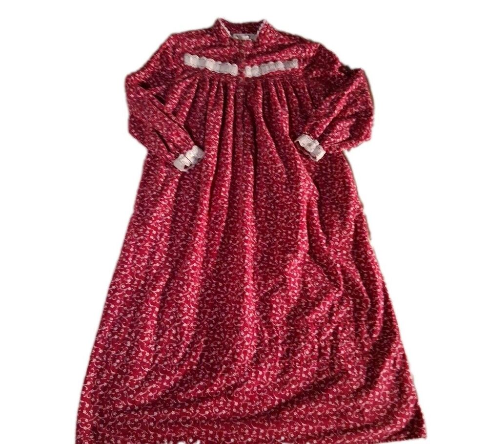 Eileen West womens S pink floral 100% Cotton Flannel long nightgown Small